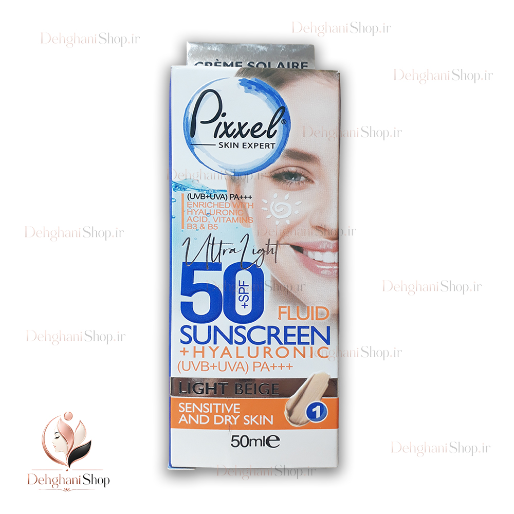 Pixel Sunscreen Fluid Dry and Sensitive Skin Light Beige SPF 50 50ml ضد آفتاب مناسب پوست خشک و حساس رنگ بژ روشن پیکسل SPF 50
