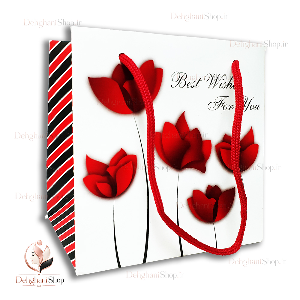 Red Rose Pattern Gift Paper Bag 16x16 cm ساک دستی کادویی طرح گل سرخ ابعاد ۱۶در۱۶