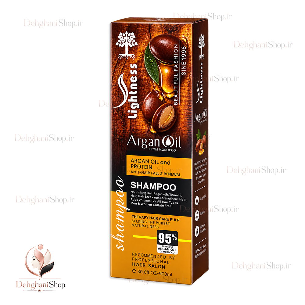 lightness argan hair shampoo 900ml شامپو آرگان فری سولفات لایتنس حجم ۹۰۰ میلیلیتر اصل